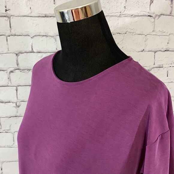 Double Ruffle Asymmetrical Hem Top/ Purple - Picture 5 of 10